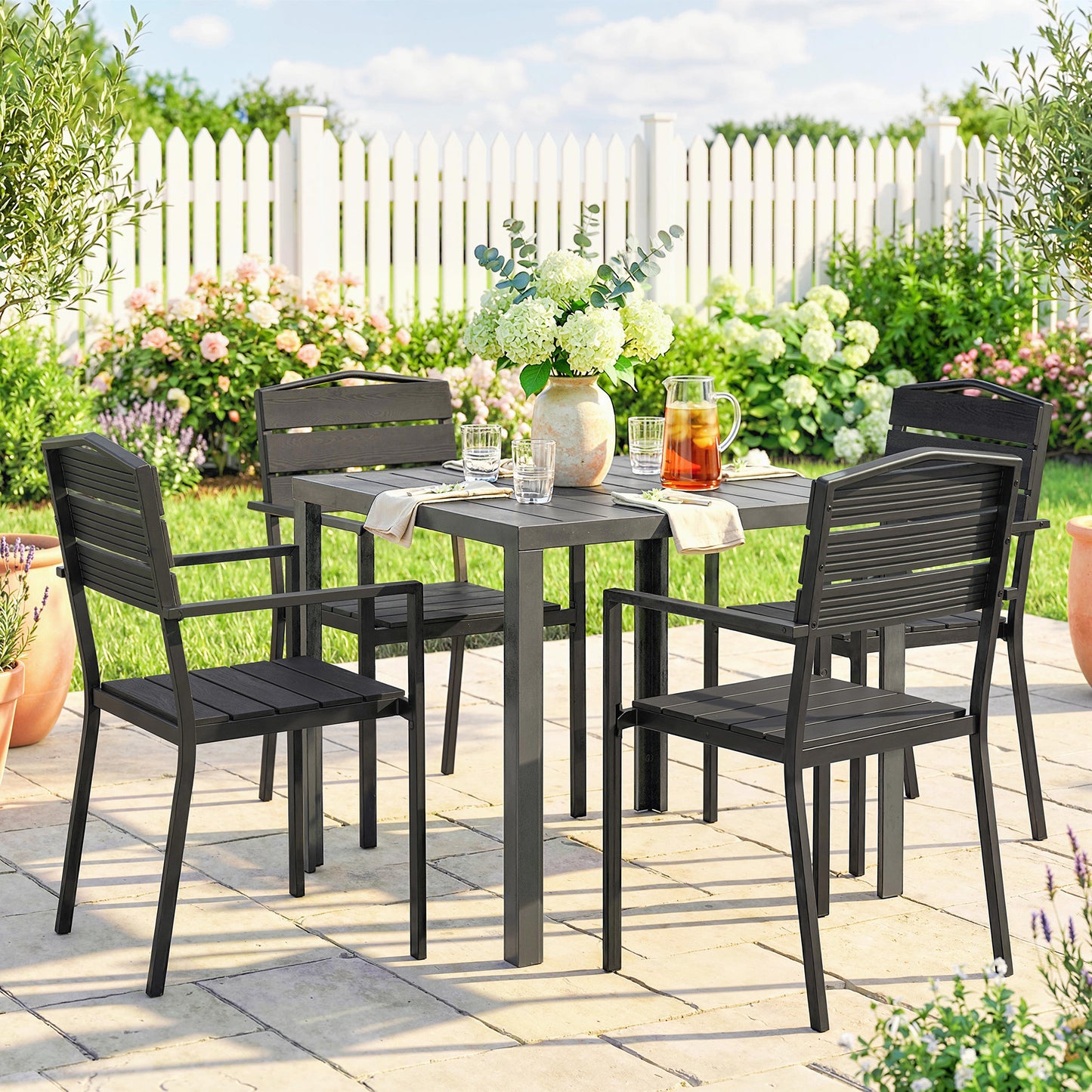 Outsunny Juego De 4 Sillas De Jardín Exterior Apilables 52x51x90 Cm Negro_3