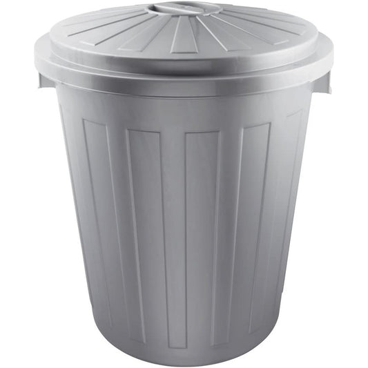 Cubo De Basura / Papelera Polivalente Con Tapa Cerrable, Muy Grande, Plástico Resistente (pp), 50 L, Mats, Plateado