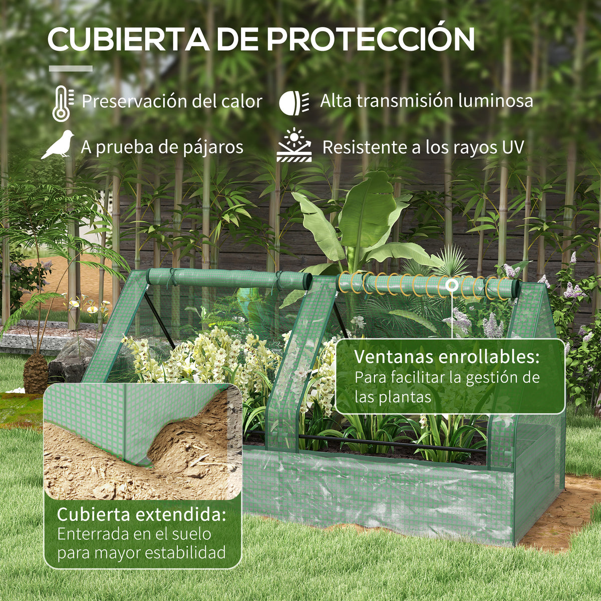 Jardinera Con Invernadero Outsunny Acero Galvanizado, Pe Verde Y Gris 185x95x92 Cm_4