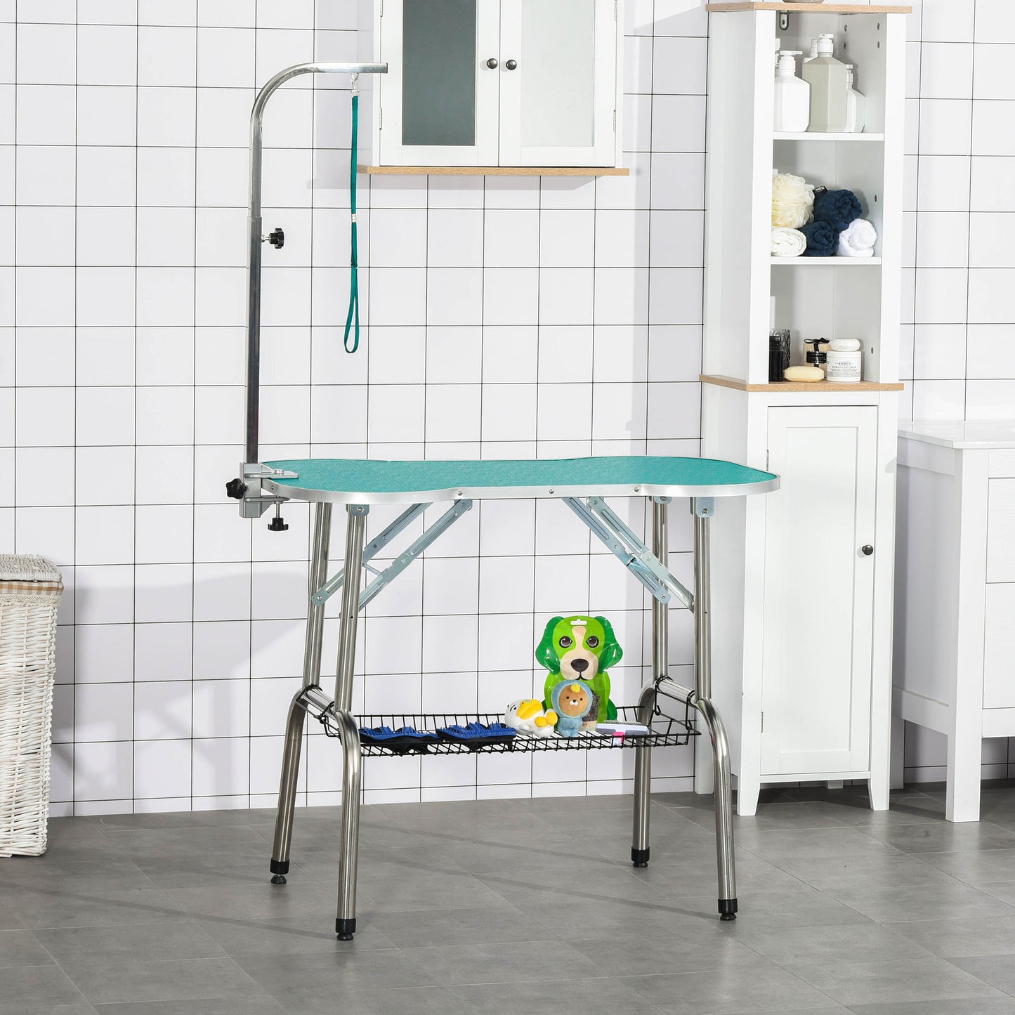 Pawhut Mesa De Aseo Para Mascotas Plegable Ajustable Forma De Hueso_3