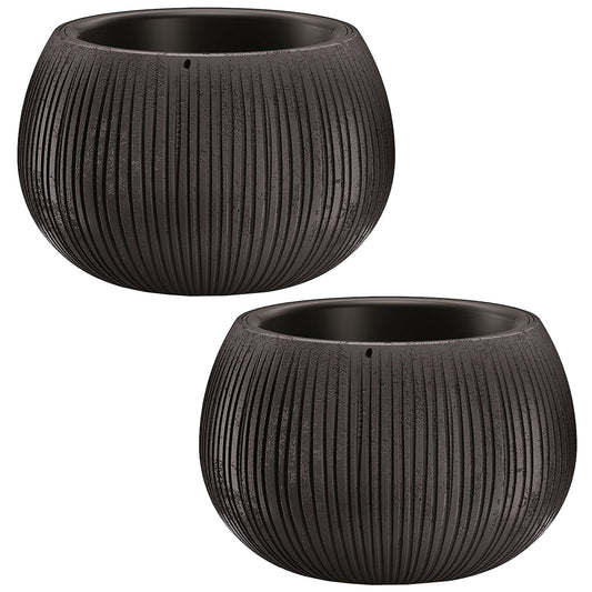 2x Prosperplast Beton Bowl De Plástico Con Depósito En Color Cemento Negro, 11 (alto) X 14,4 (ancho) X 14,4 (profundo) Cms_0
