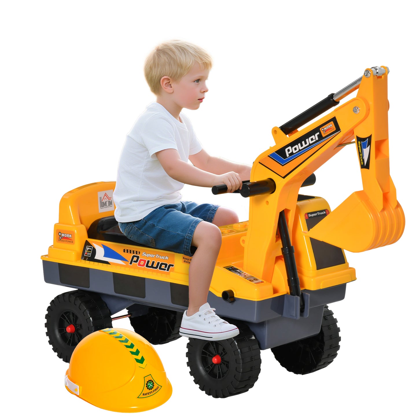 Homcom Tractor Para Niños De 2-3 Años Con Pala Excavadora Luces Música Y Espacio_0