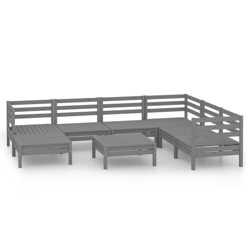 Juego De Muebles De Jardín 8 Piezas Madera Maciza De Pino Gris / Vetonek_0