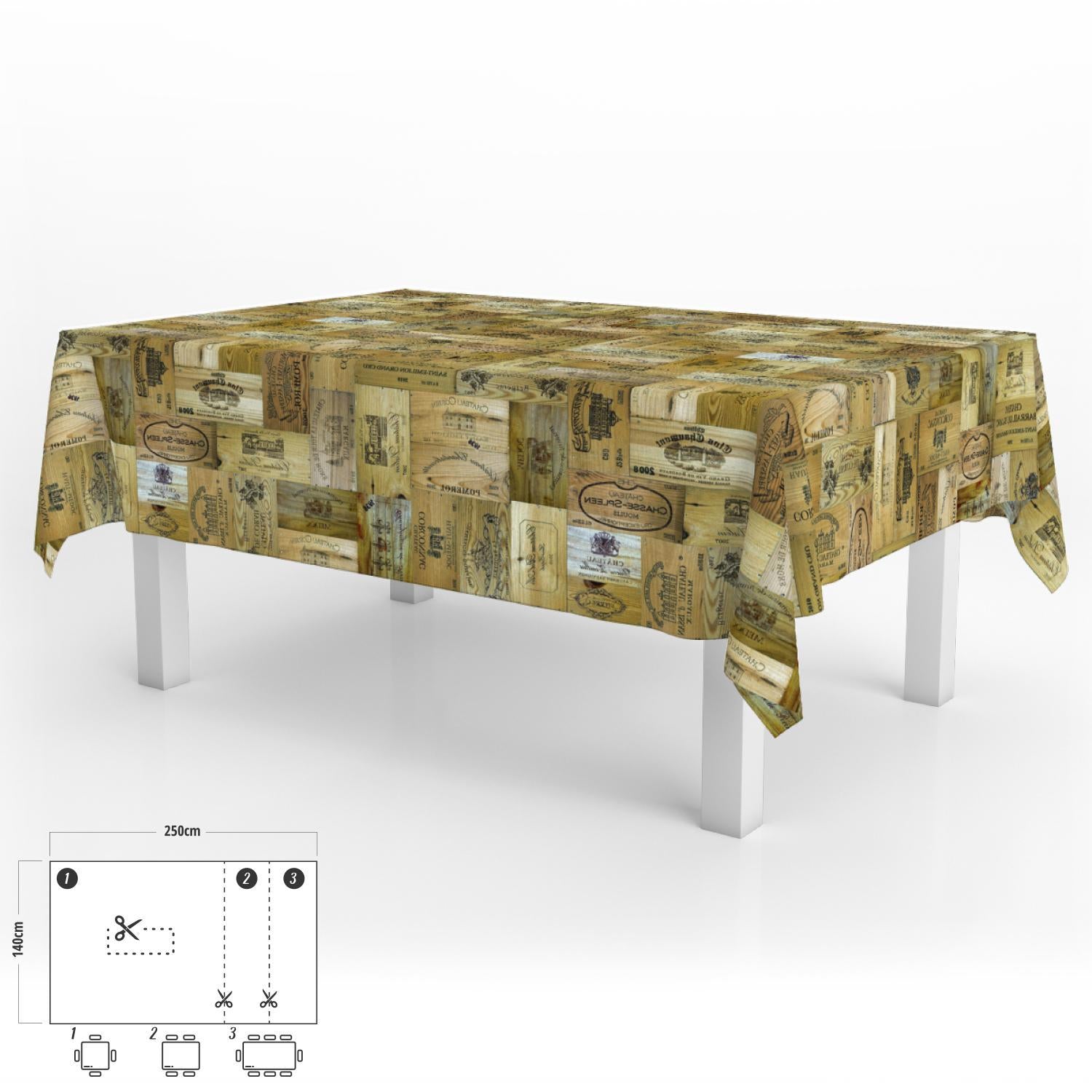 Mantel Hule Rectangular Tablones Vino Impermeable Antimanchas Pvc 140x250 Cm.  Recortable Uso Interior Y Exterior_0