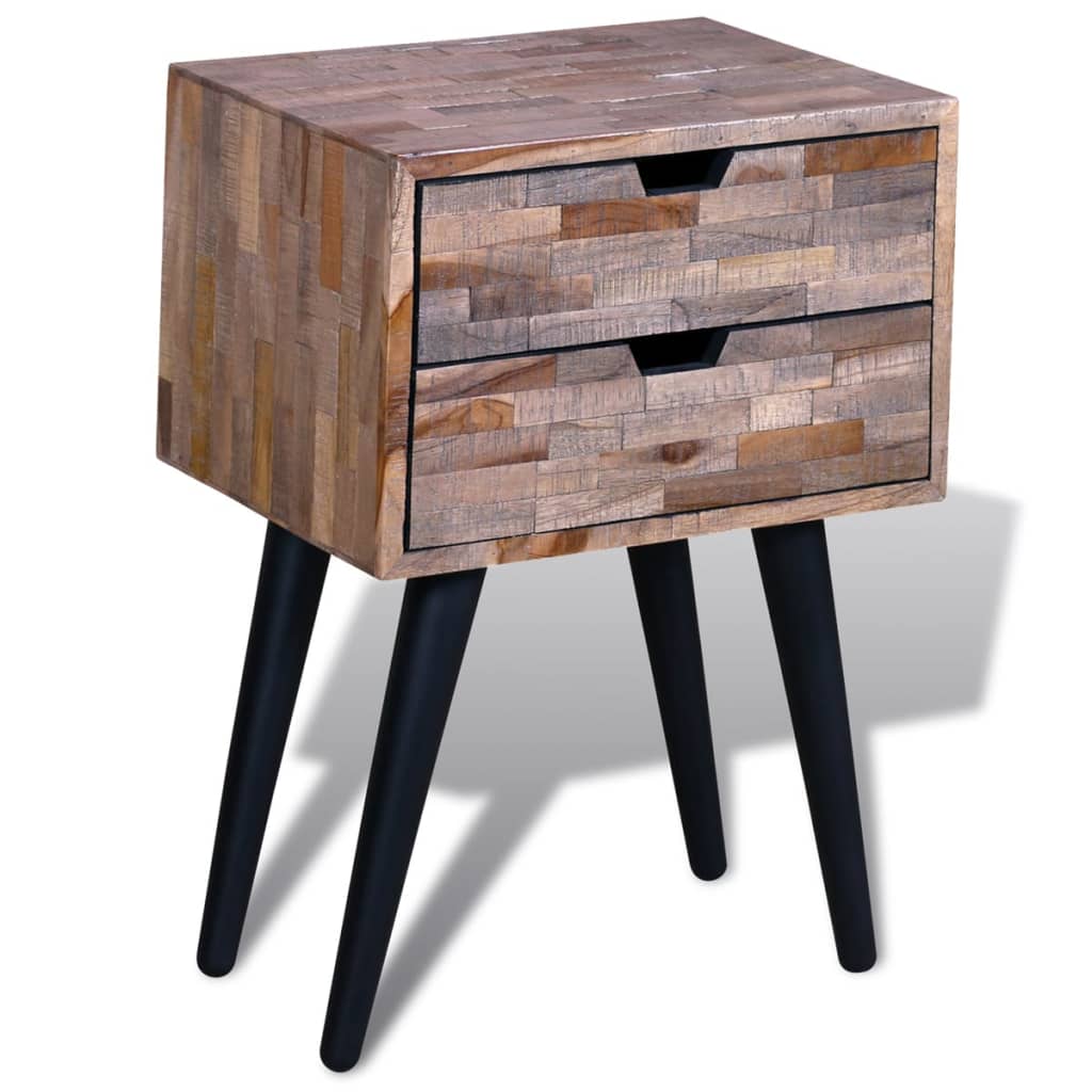 Mesita De Noche Con 2 Cajones Madera De Teca Reciclada_2