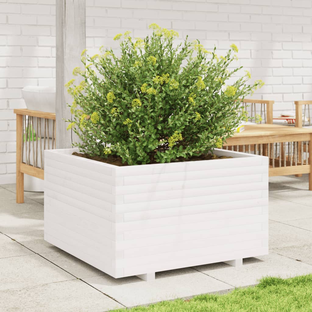 Jardinera Madera Maciza De Pino Blanco 80x80x49,5 Cm_2