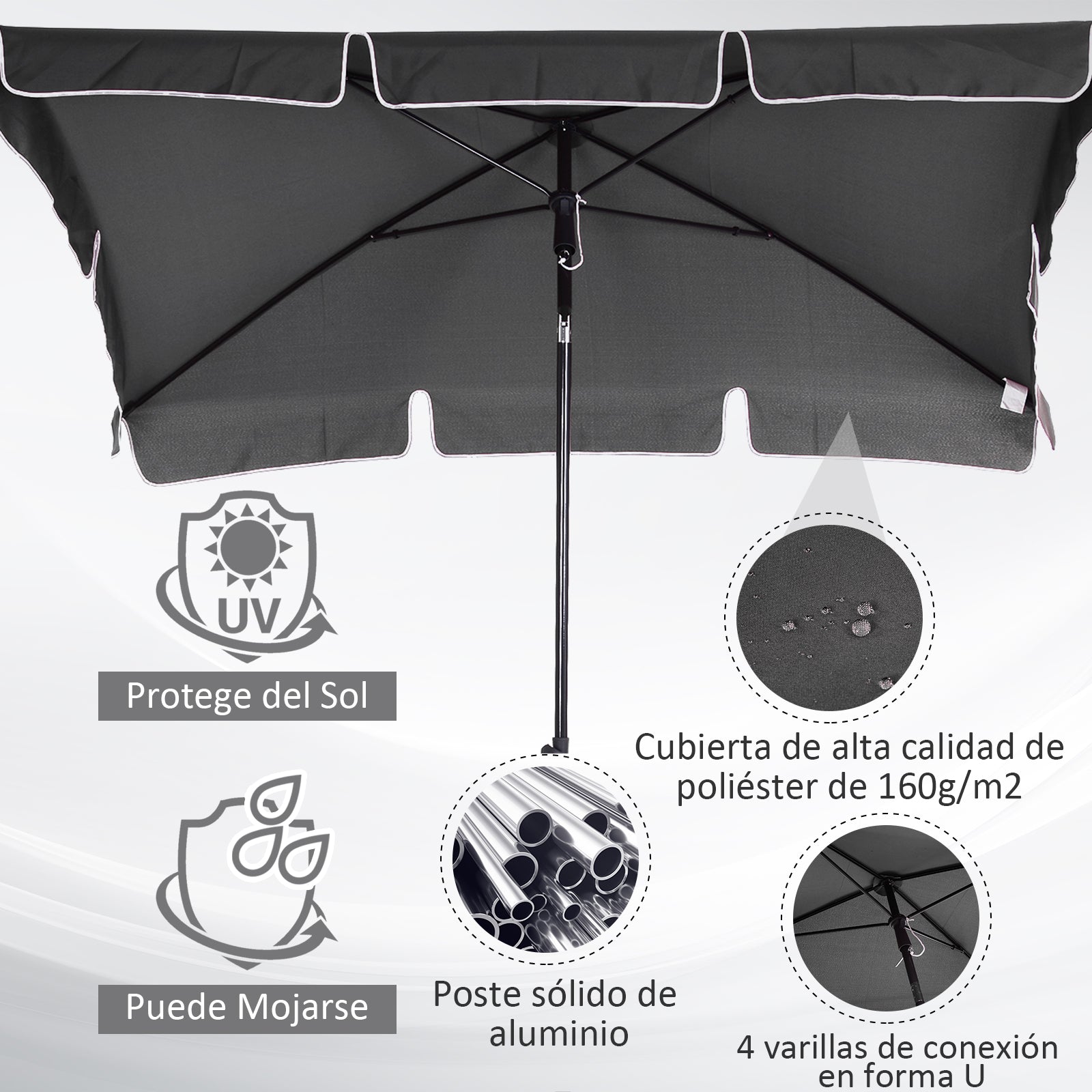 Outsunny Sombrilla De Jardín De Aluminio 2x1,3x2,5 M Gris_5