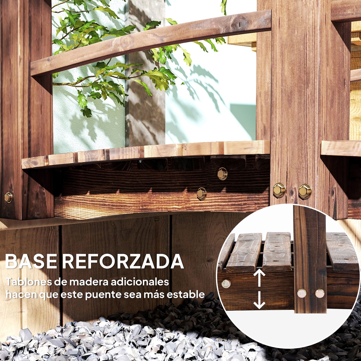Outsunny Puente De Jardín De Madera Con Barandilla 152,5x67x48 Cm Carbonizado_5