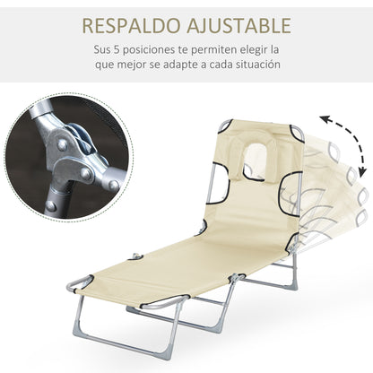 Outsunny Tumbona Reclinable Y Plegable De Jardín Con Respaldo Ajustable Beige_4