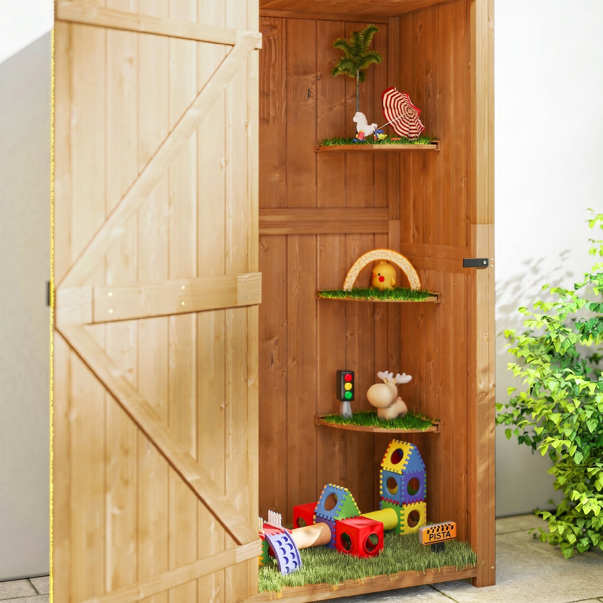 Outsunny Armario De Jardín De Madera Con 3 Estantes 0,3 M² 77x54,2x179cm Natural_4