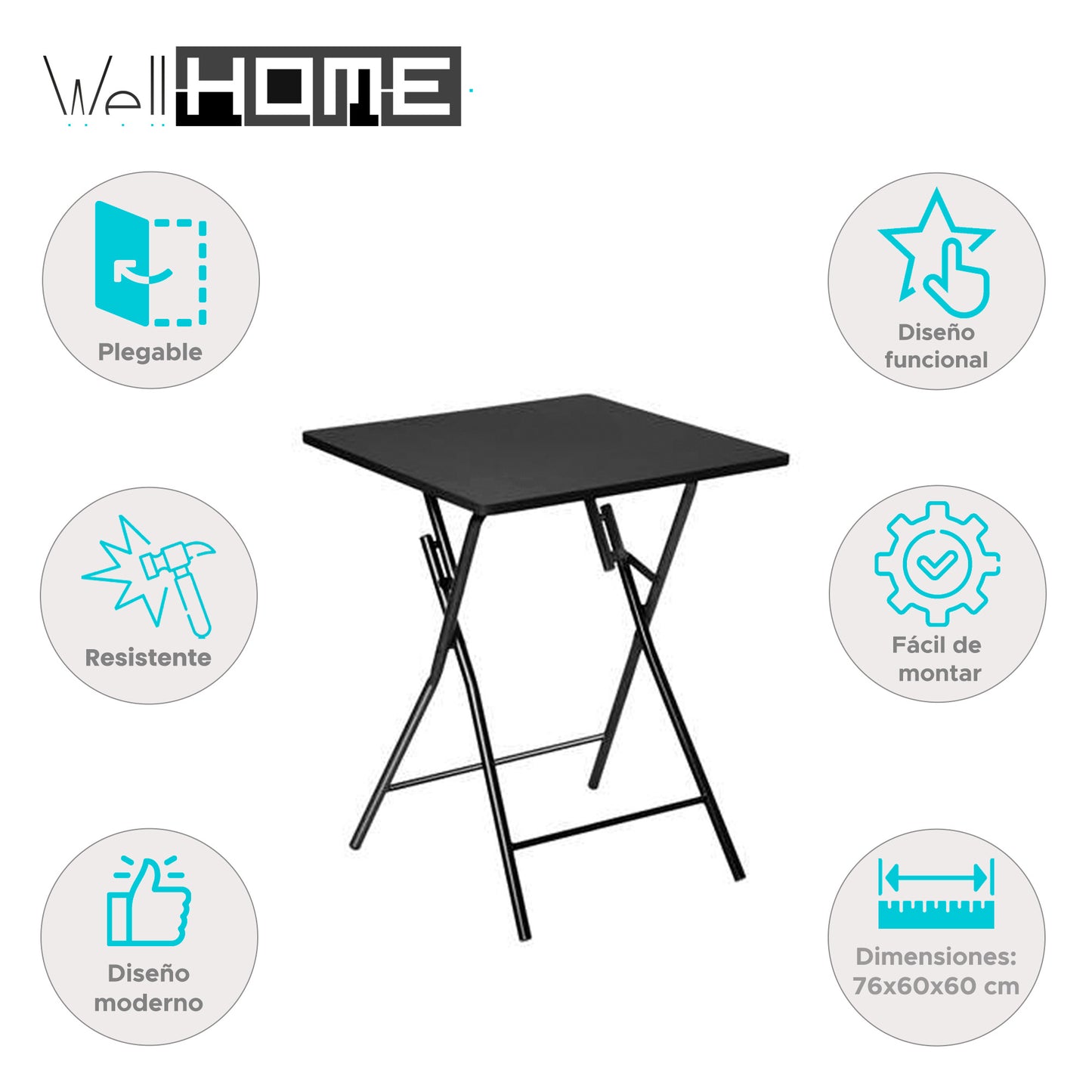 Well Home - Mesa Auxiliar Plegable 60x60 Cm_1