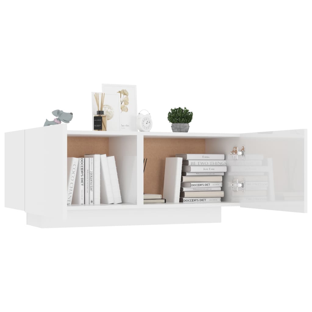 Mesita De Noche Madera De Ingeniería Blanco Brillo 100x35x40 Cm_2