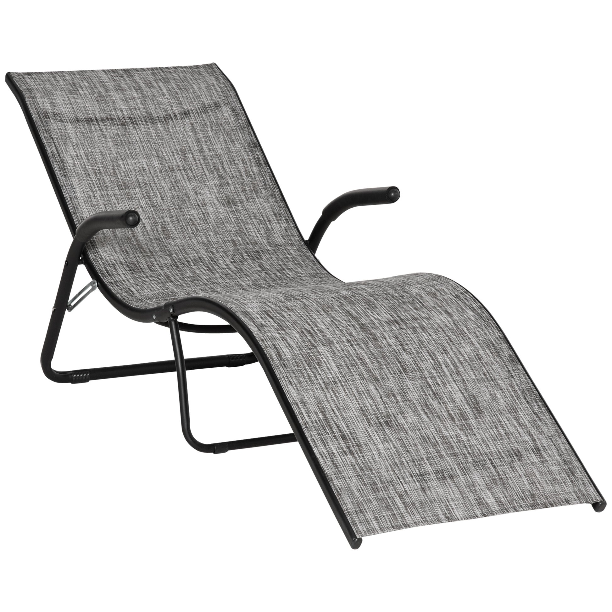 Outsunny Tumbona Plegable De Jardín Con Reposabrazos Y Reposapiés Metal Gris_0