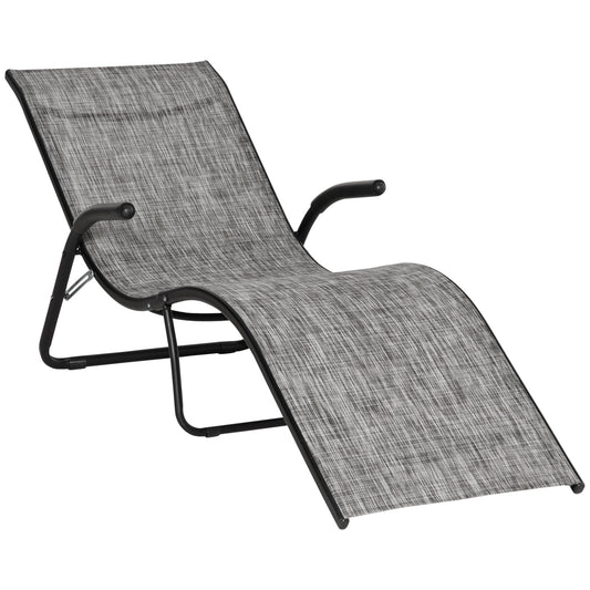 Outsunny Tumbona Plegable De Jardín Con Reposabrazos Y Reposapiés Metal Gris_0