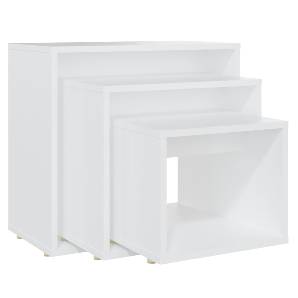 Mesas Apilables 3 Piezas Madera Contrachapada Blanco_0