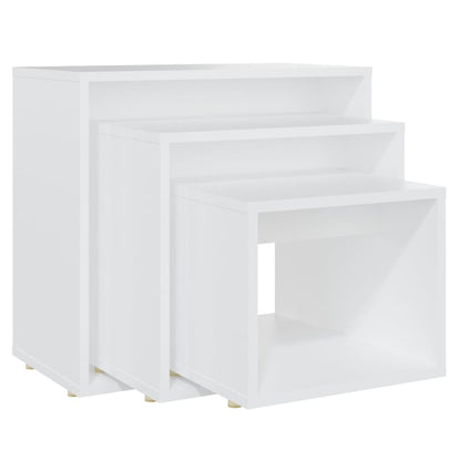 Mesas Apilables 3 Piezas Madera Contrachapada Blanco_0