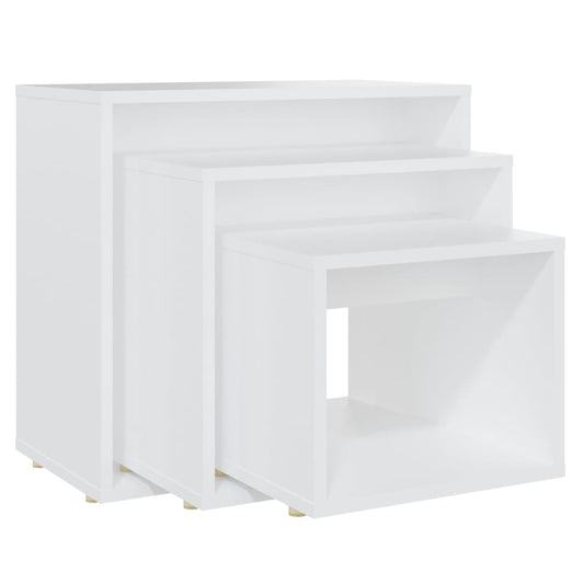 Mesas Apilables 3 Piezas Madera Contrachapada Blanco_0