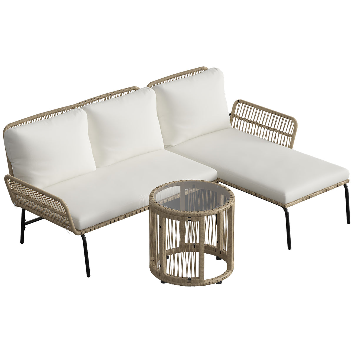 Muebles De Jardín Outsunny Metal, Ratán Crema 122x79x75 Cm_3