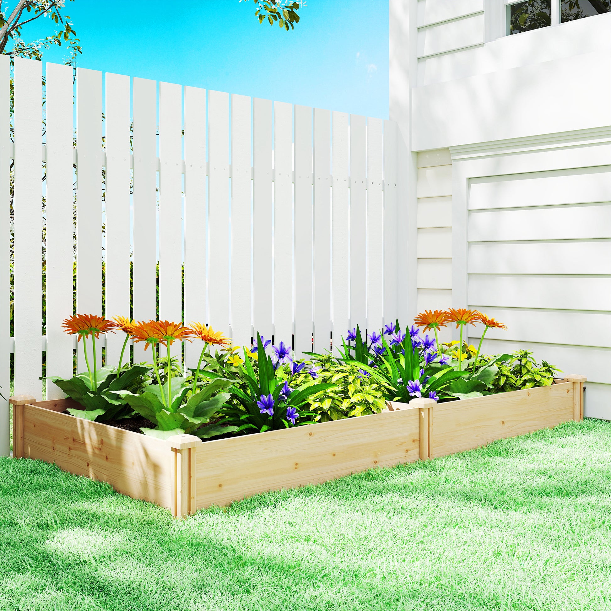 Outsunny Jardinera Elevada De Madera Con Divisor Y Base Abierta Natural_4