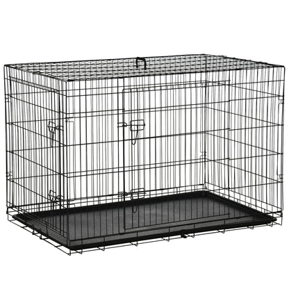Pawhut Transportín De Perro De 2 Puertas Plegable Con Asa Acero 121x76,5x81 Cm_0