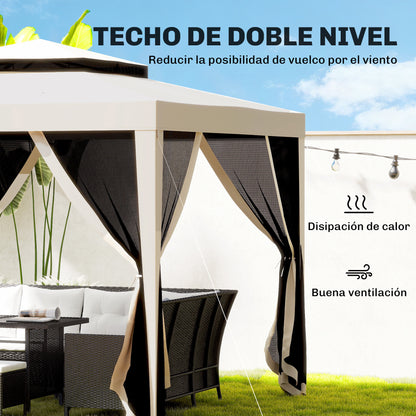 Outsunny Carpa De Jardín 3x3 M Con 4 Mosquiteras Laterales Techo Doble Beige_3