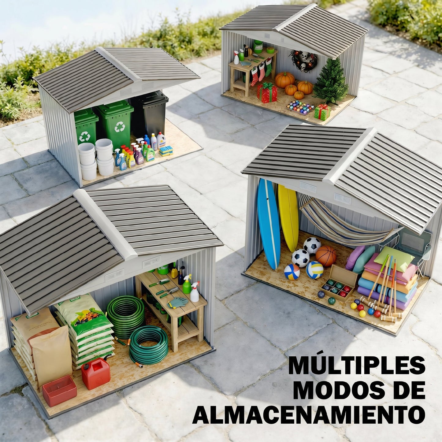 Outsunny Caseta De Jardín 213x130x185 Cm Con 2 Puertas Correderas Y 4 Ventanas_4