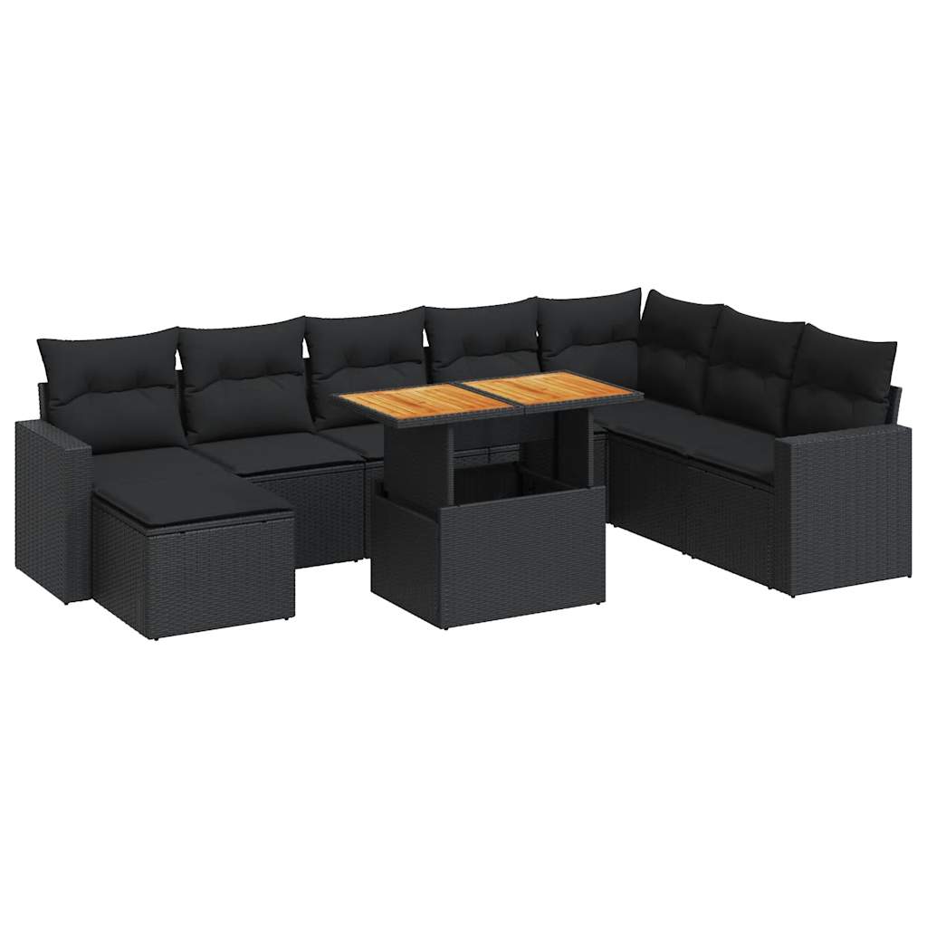 Set De Sofás De Jardín Con Cojines 9 Pzas Ratán Sintético Negro / Vetonek_3