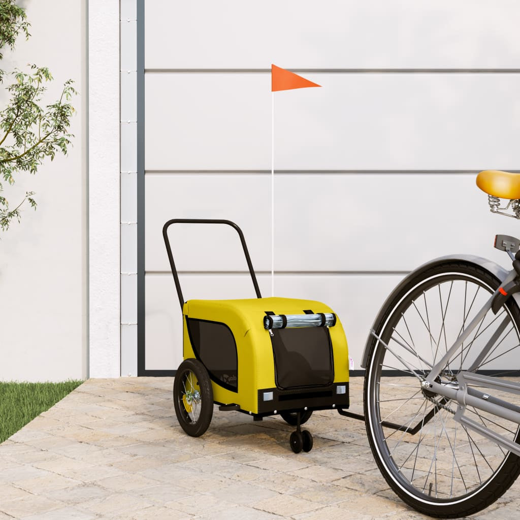 Vidaxl Remolque Bicicleta Mascotas Hierro Tela Oxford Amarillo Negro_1