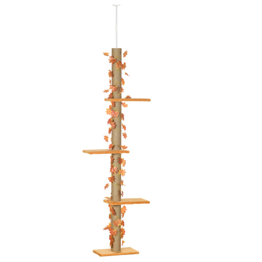 Pawhut Árbol Para Gatos De Suelo A Techo De 202-242 Cm Con 3 Plataformas Naranja_0