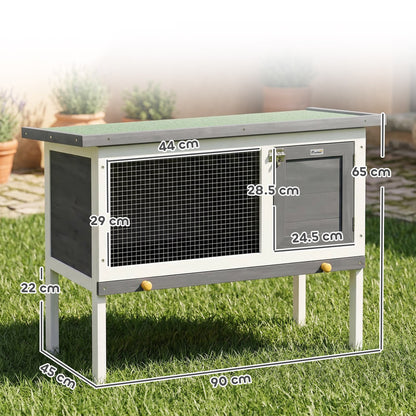 Pawhut Conejera De Madera Con Techo Asfáltico Abatible Bandeja Extraíble Gris_2