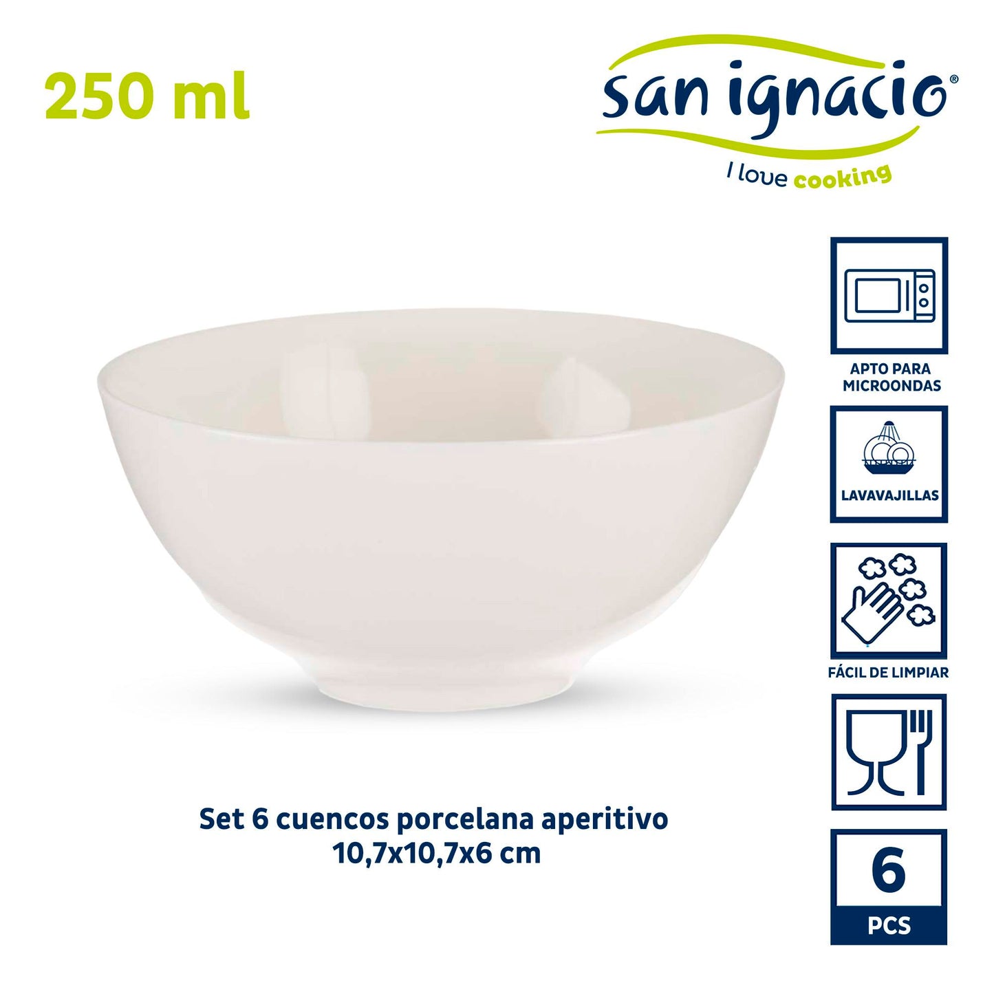 Set 6 Cuencos Porcelana Blanca Aperitivo Colección Vessia_1