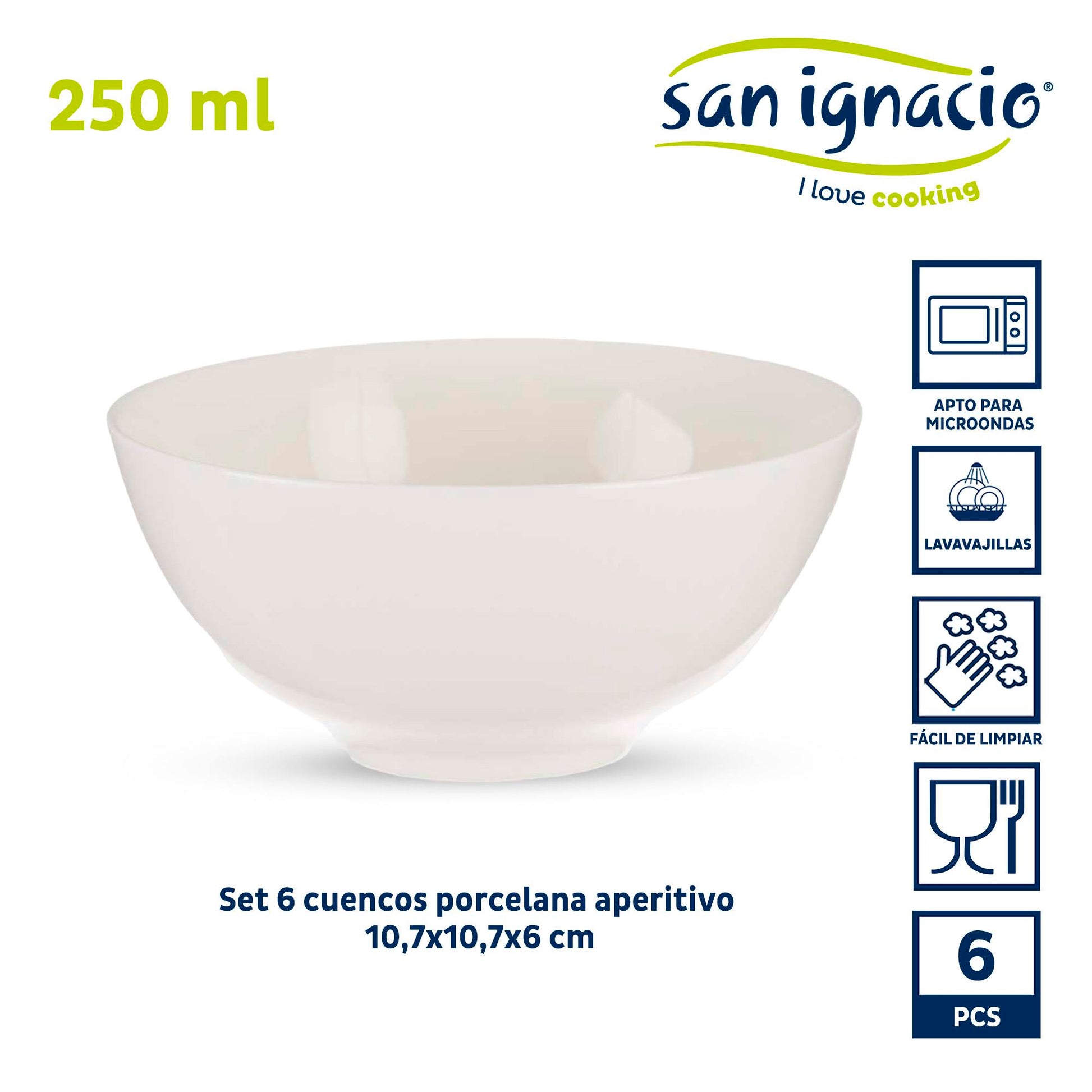 Set 6 Cuencos Porcelana Blanca Aperitivo Colección Vessia_1