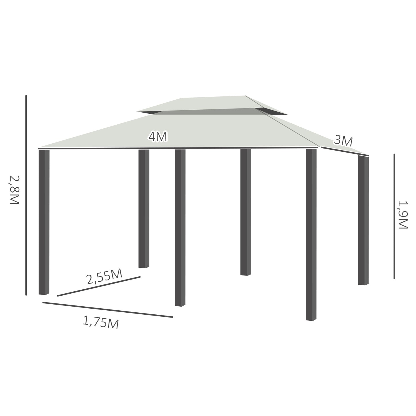 Outsunny Carpa De Jardín 4x3 M Doble Techo 6 Cortinas Laterales Con Luz Led_2