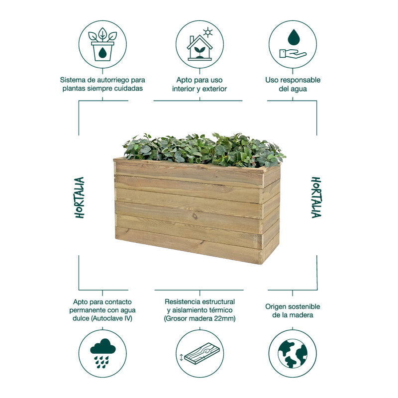 Jardinera De Madera Con Autorriego 110x40x60 Cm Nidum Basic Hortalia_4