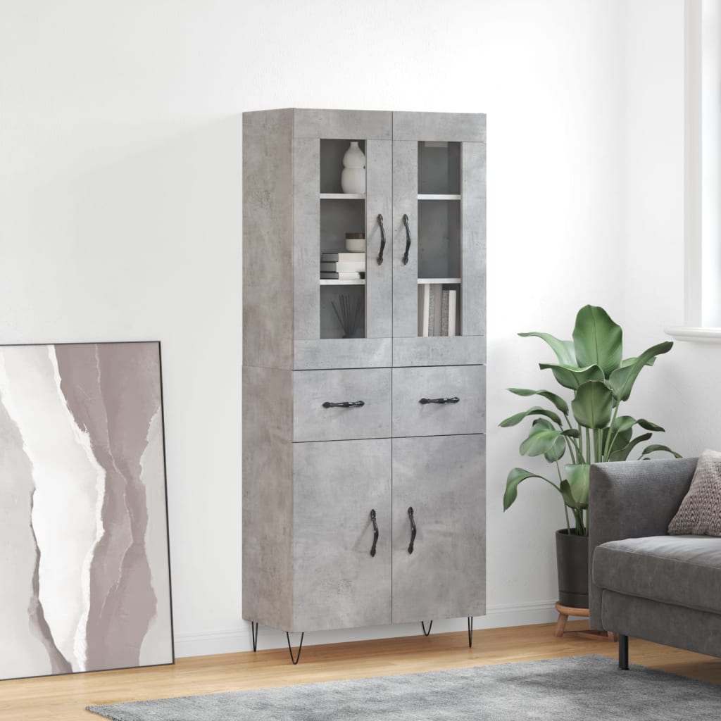 Aparador Alto Madera Contrachapada Gris Hormigón 69,5x34x180 Cm_0