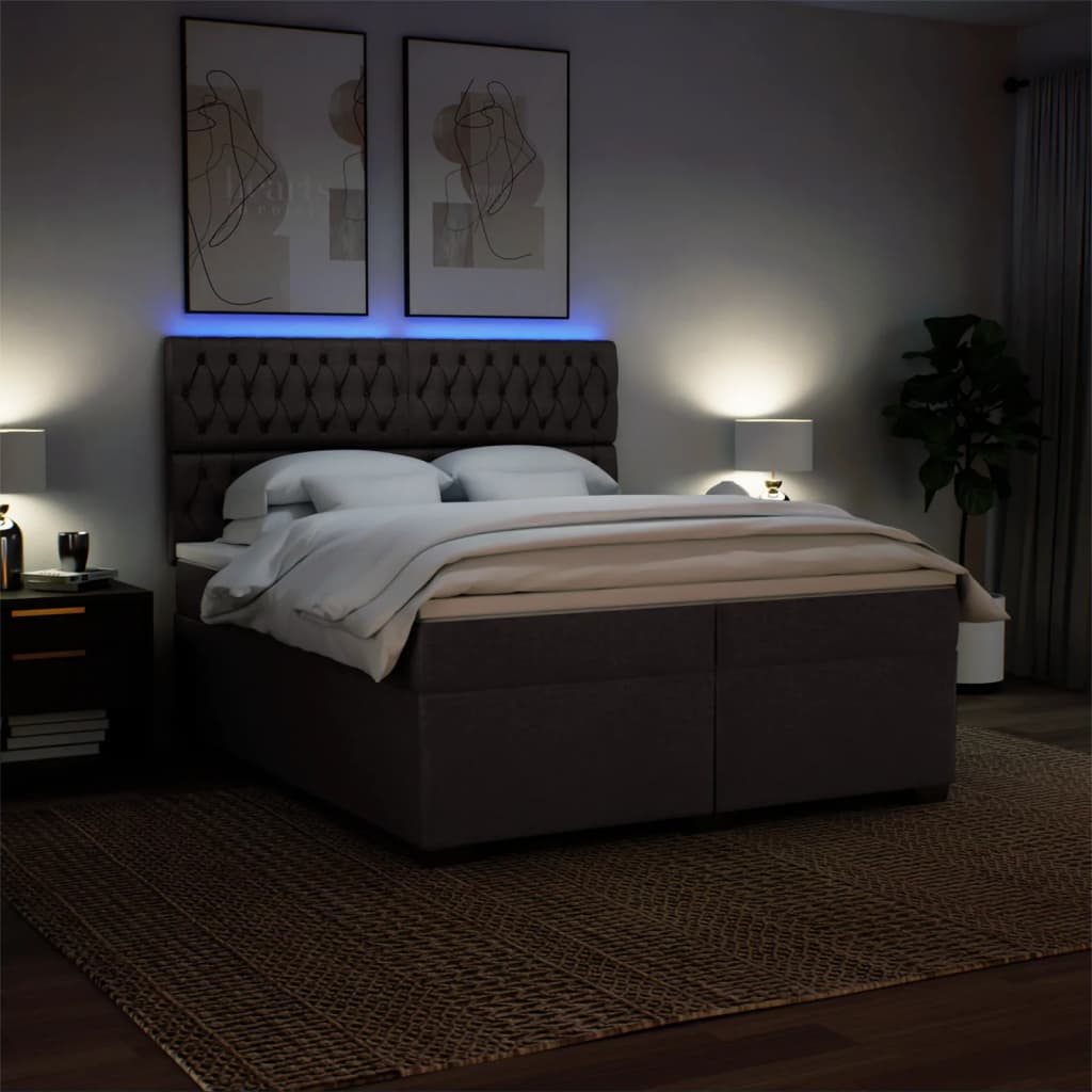 Cama Box Spring Con Colchón Tela Marrón Oscuro 200x200 Cm / Vetonek_4