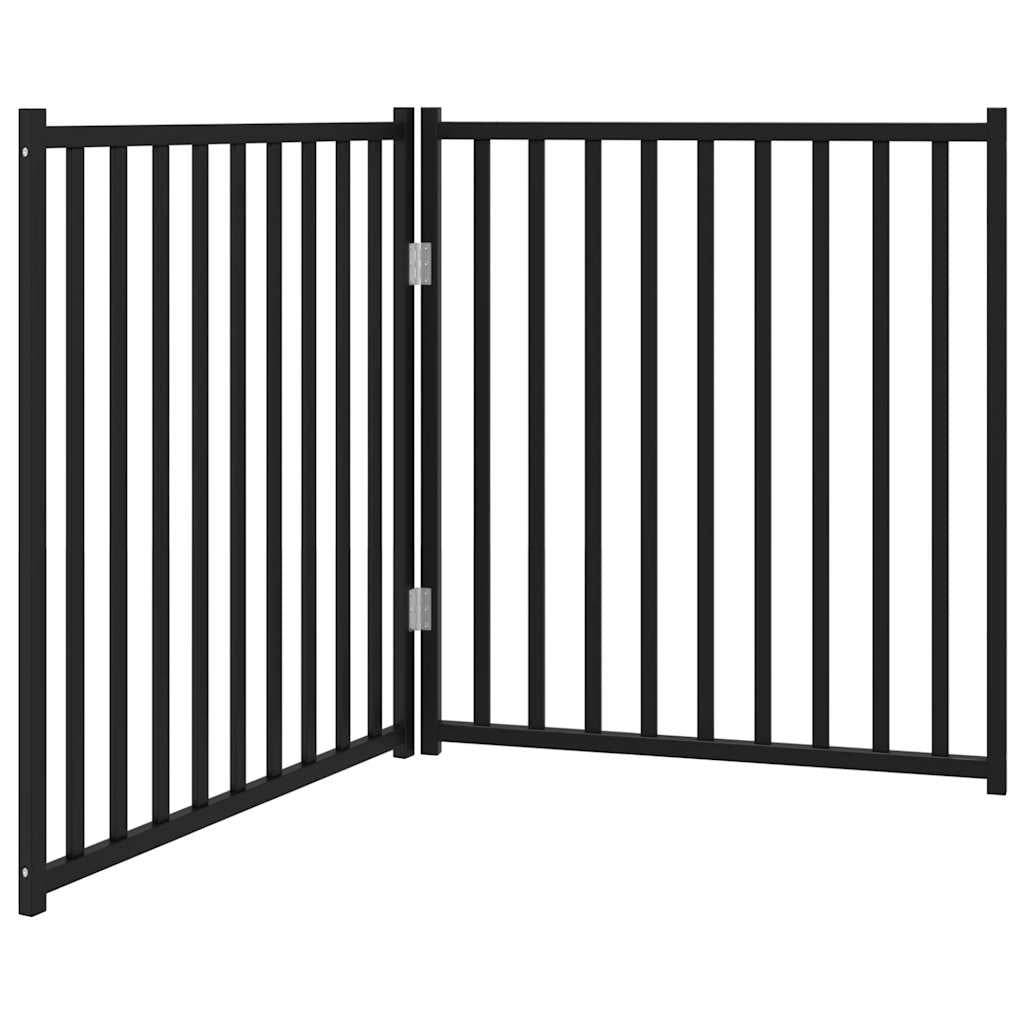Vidaxl Puerta De Perros Plegable 2 Paneles Madera Abeto Negro 160 Cm_0