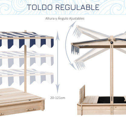 Outsunny Arenero Para Niños De Madera Con Toldo Ajustable 106x106x115 Cm_3