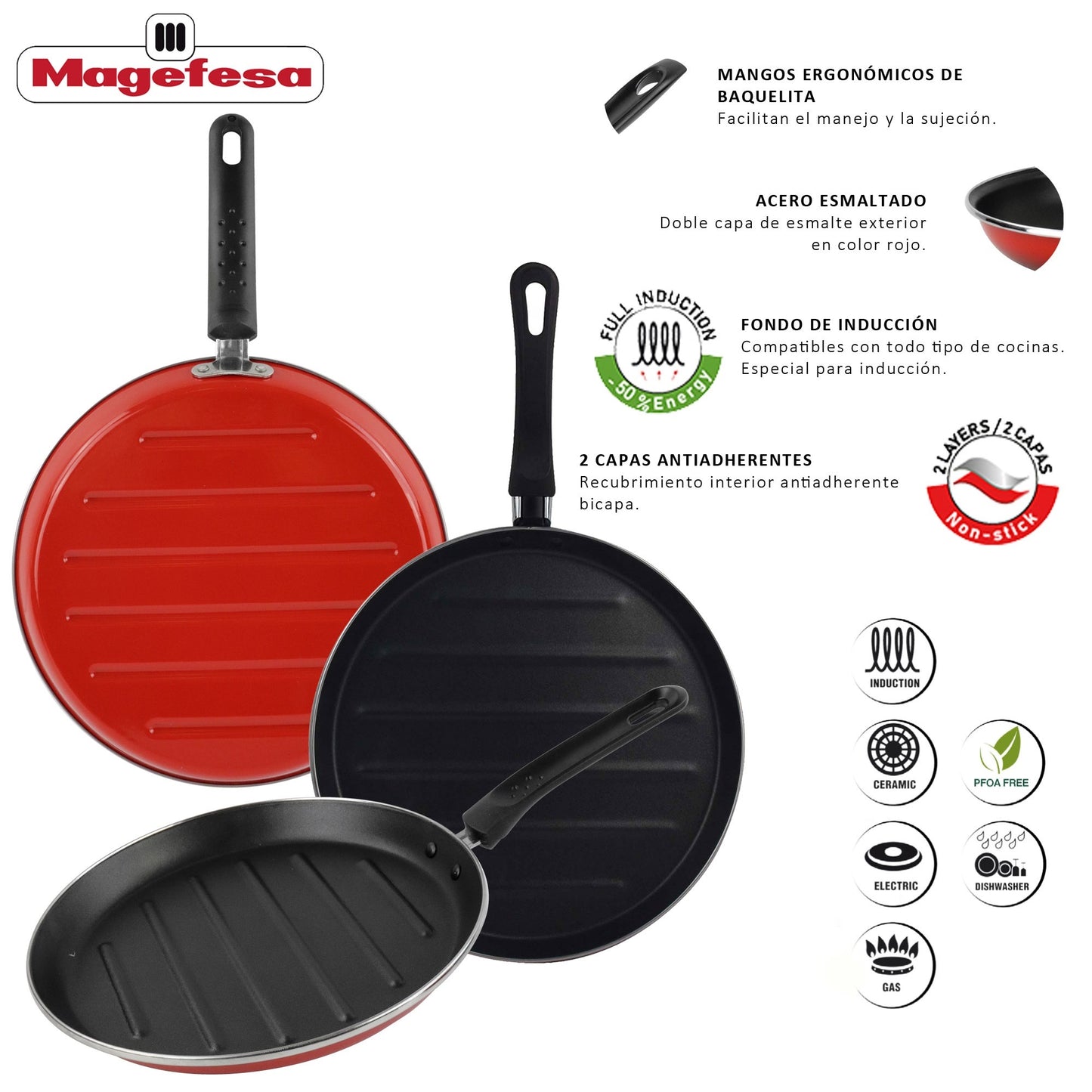 Asador Redondo 'sr' Ø28cm Acero Esmaltado Rojo Magefesa