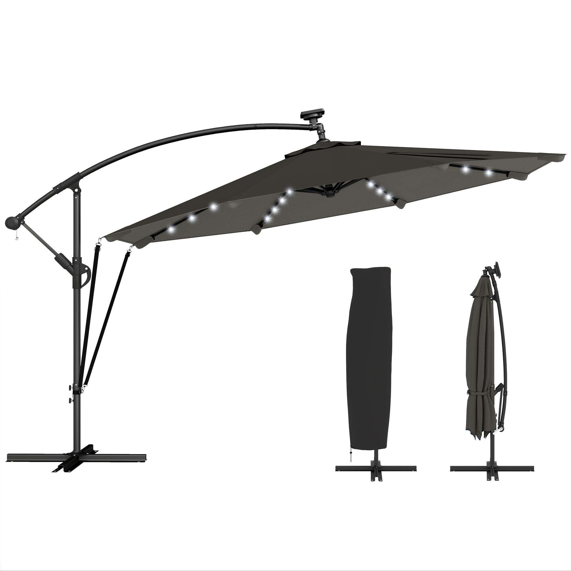 Outsunny Parasol Excéntrico Con Luces Led Solares_0