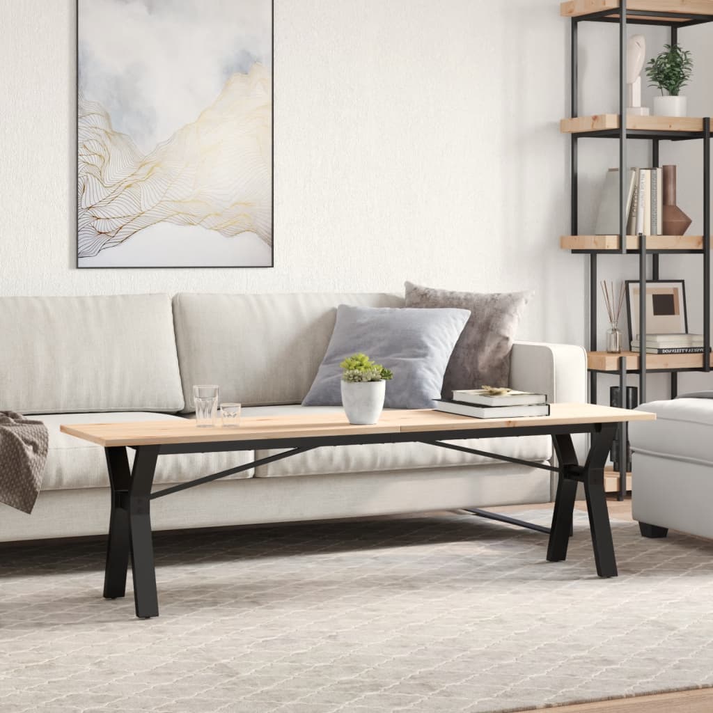 Mesa De Centro Marco Y Madera Maciza Pino Y Acero 160x40x45 Cm_1