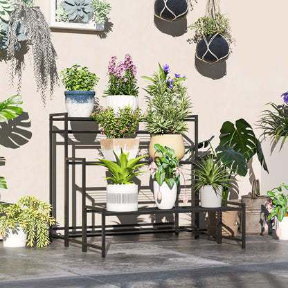 Outsunny Soporte Para Plantas De 3 Niveles Diseño En Escalera 75x70x66 Cm Negro_1