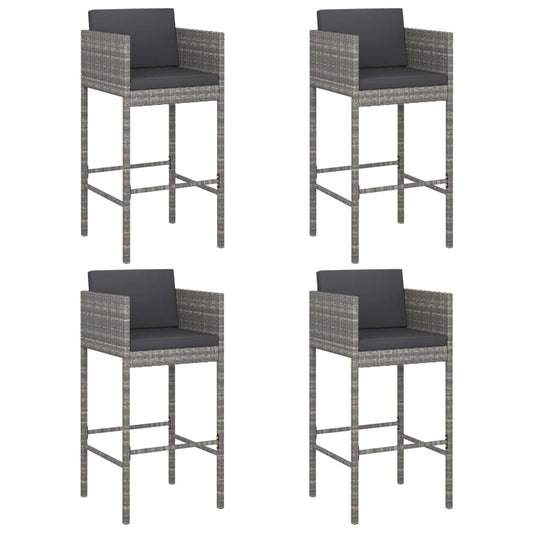 Taburetes De Barra De Cocina 4 Uds Con Cojines Ratán Pe Gris_0