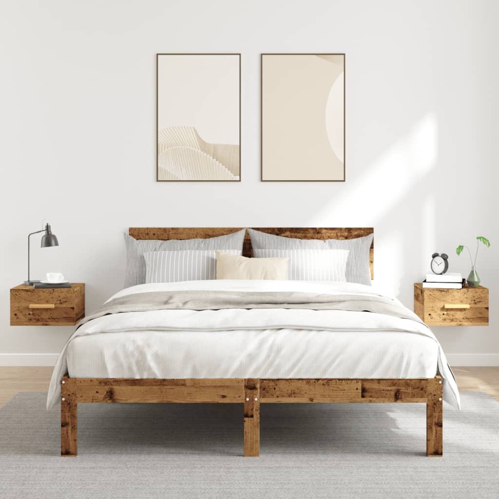 Mesitas De Noche De Pared 2 Uds Madera Envejecida 35x35x20 Cm_1