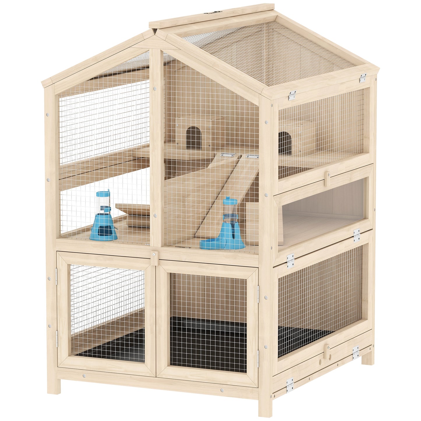 Pawhut Jaula Para Hámster De Madera De 3 Niveles Bandeja Extraíble Natural_0