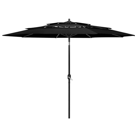 Vidaxl Sombrilla De Jardín De 3 Niveles Con Palo De Aluminio Negro 3 M_0