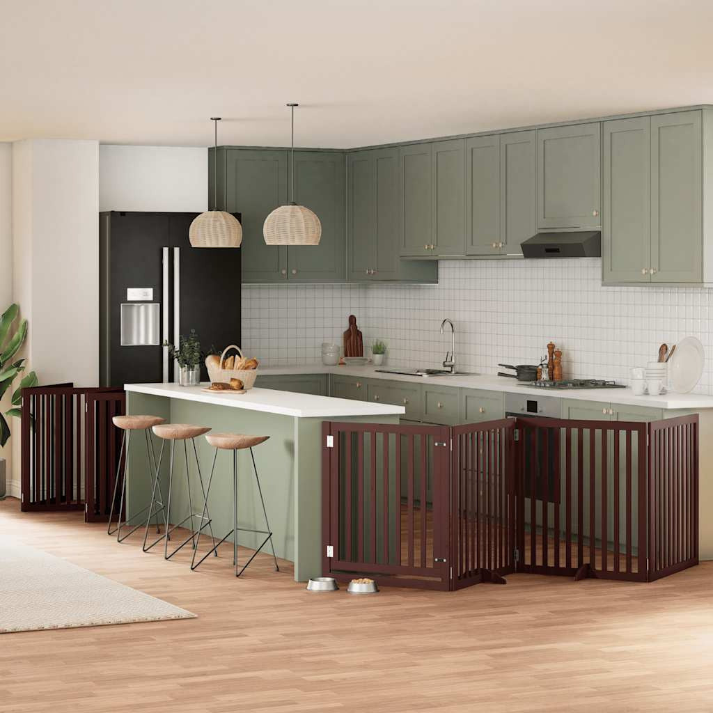 Vidaxl Puerta De Perros Plegable 12 Paneles Madera Álamo Marrón 960 Cm_1
