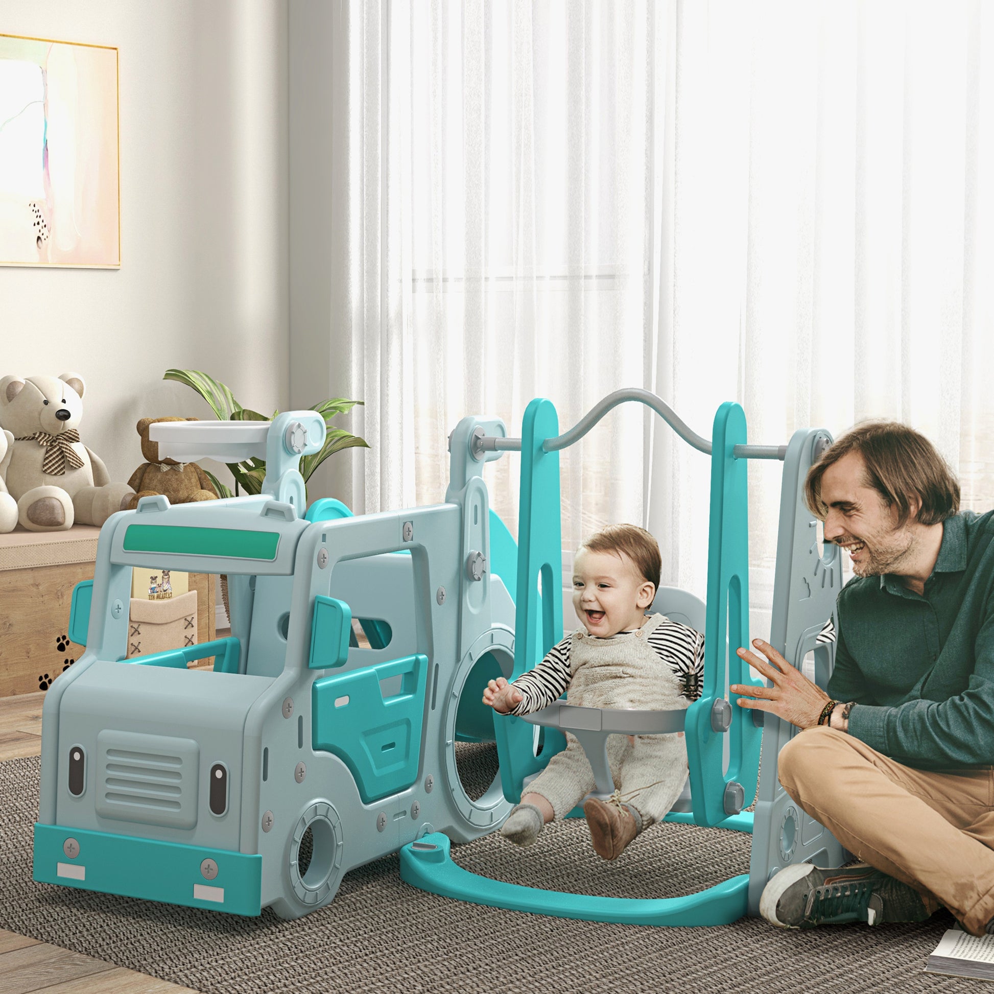 Aiyaplay Juego De Tobogán Y Columpio Para Niños 6 En 1 201x151x87,5cm Azul Claro_1