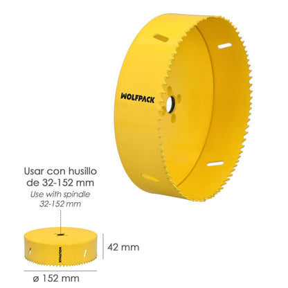 Corona Sierra Bimetal Ø 152 Mm. Templado Termico, Base Reforzada. Corona Madera, Broca Agujeros Madera, Acero, Hierro, Plasticos_1