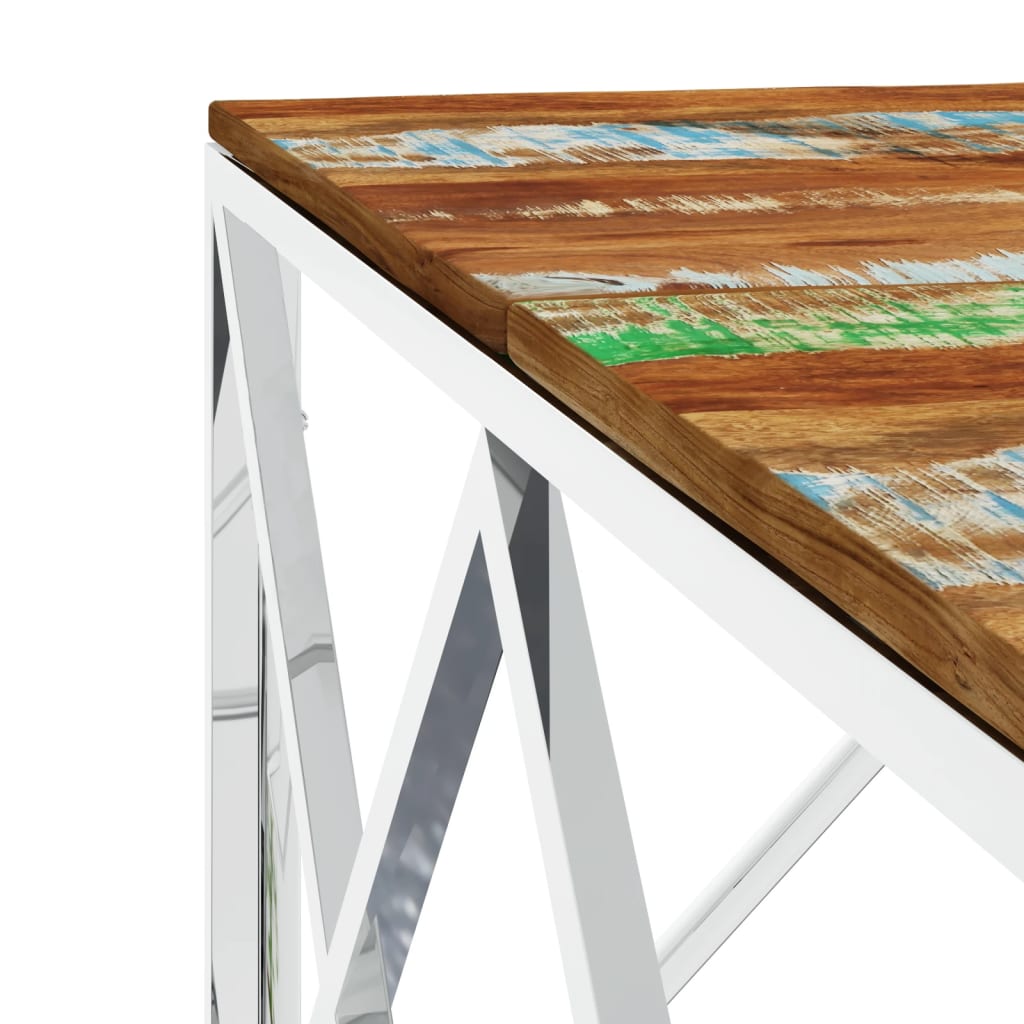 Mesa De Centro Acero Inoxidable Y Madera Reciclada Plateada_3